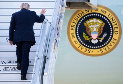 President Donald Trump boards Air Force One at Geneva Airport on June 17, 2026. Martial