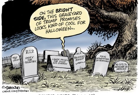 Graveyard of Trump promises by Paul Duginski, CagleCartoons.com