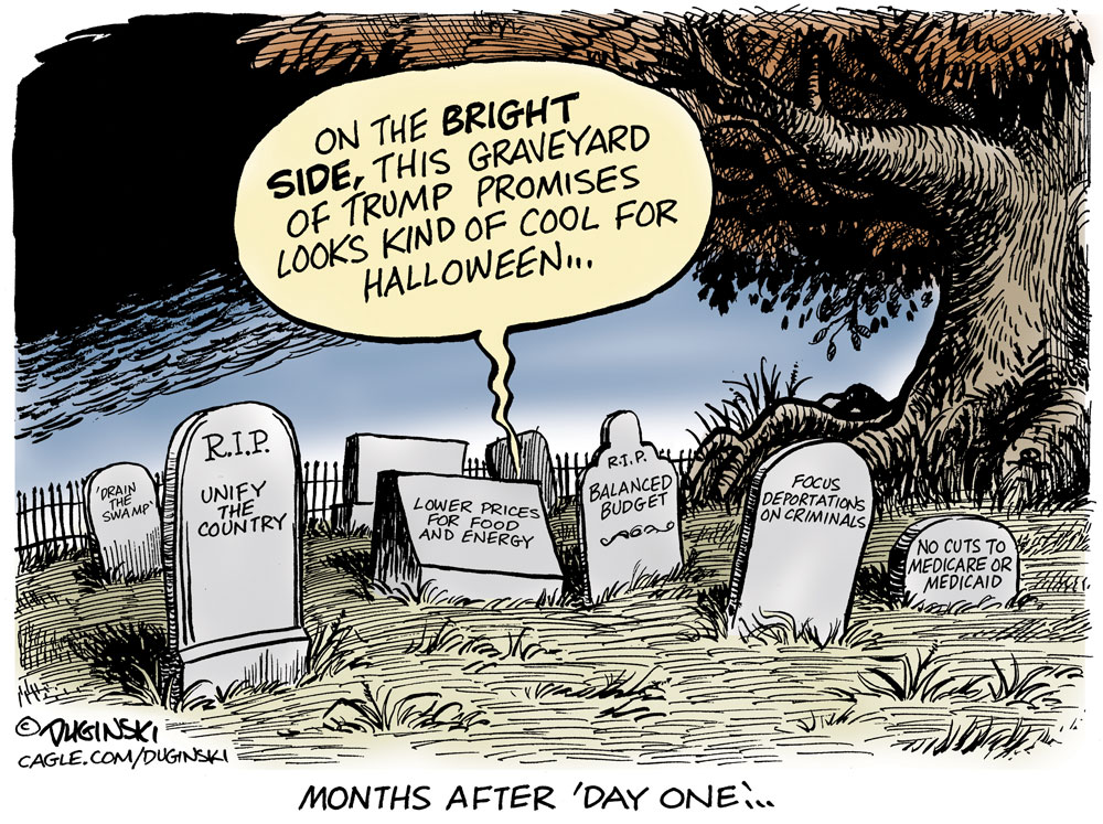 Graveyard of Trump promises by Paul Duginski, CagleCartoons.com