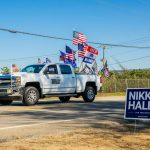 supporters drive by a rally for Nikki Haley on Feb.1, 2024, in Columbia, S.C.