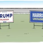 Trump and Harris Campaign Yard Signs by R.J. Matson, Portland, Maine.