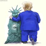 Statue of Liberty Universal Help Hand Signal by Ed Wexler, CagleCartoons.com