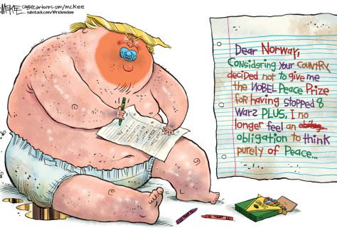 Trump Cringe Letter To Norway by Rick McKee, CagleCartoons.com