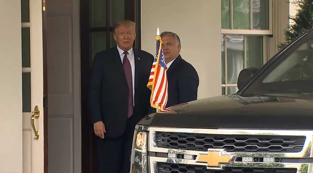 One authoritarian visits another: Hungary's Victor Orban at the White House in 2019, in an image from a pool video. 