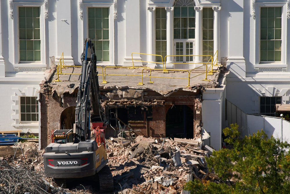 Demolition in process on the East Wing of the White House, Oct. 23, 2025.