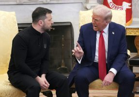 U.S. President Donald Trump and Ukrainian President Volodymyr Zelenskyy in the Oval Office on Feb. 28, 2025.