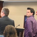 Zachary Tuohey, right, with his attorney as they appeared before Circuit Judge Dawn Nichols on Monday. (© FlaglerLive)