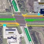 The new turning lanes, in orange, along State Road 100, facilitating right turns onto Seminole Woods and Town Center Boulevard, in orange, as depicted by a Department of Transportation graphic.