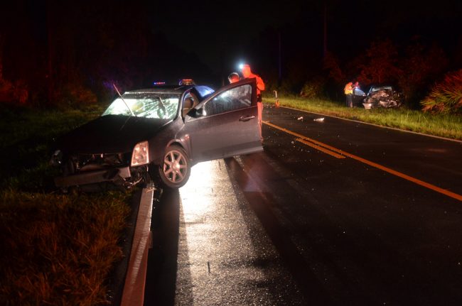 The position of the two vehicles, the Cadillac to the left, the Toyota to the right. Click on the image for larger view. (© FlaglerLive)