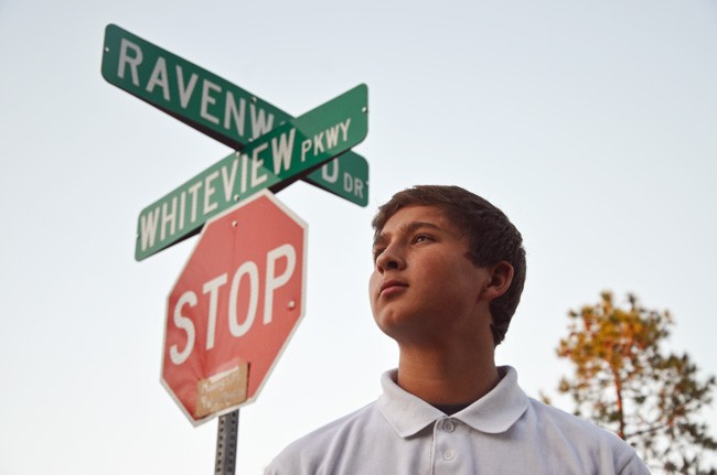 Tyler Irigoyen, recognized for his bravery and poise the day of a fatal crash on Whiteview and Ravenwood in January,  was among the people who turned out for a memorial for the victim, Elisa Marie Homen, on Jan. 20. (© FlaglerLive)