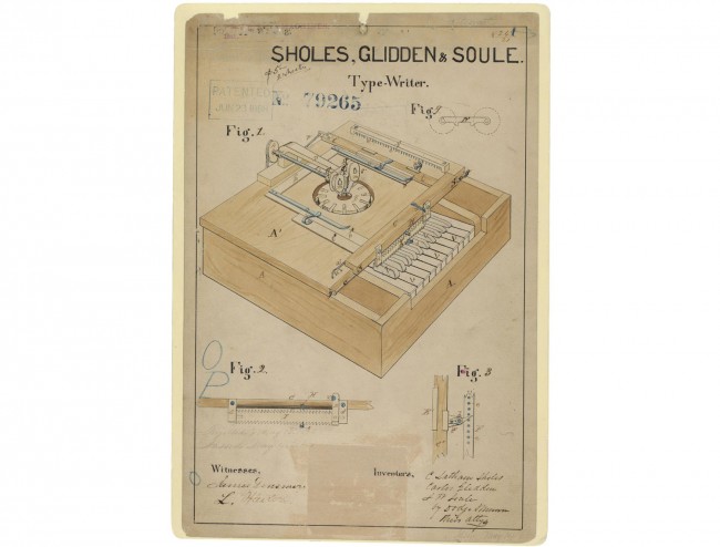 typewriter invention patent  1868