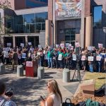 Rally in front of Tallahassee City Hall with union workers on March 2, 2026. (Photo by Mitch Perry/Florida Phoenix)