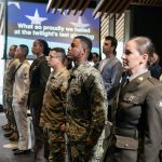 Military personnel attend a special naturalization ceremony in New York on June 30, 2023.