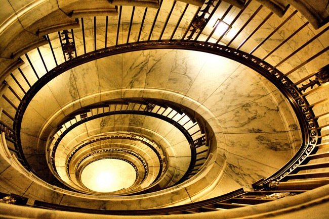 The marble staircase at the U.S. Supreme Court buildiung. 