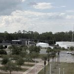 Bunnell has been modernizing its utility infrastructure with an expanded sewer plant and now, in a structure to go up behind the white water tank, a reverse osmosis water treatment plant. (© FlaglerLive)