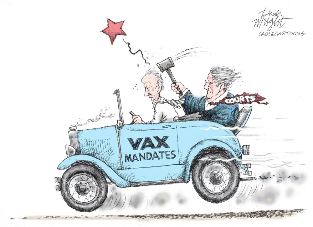 Courts Put a Stop to Biden Vax Mandates by Dick Wright, PoliticalCartoons.com