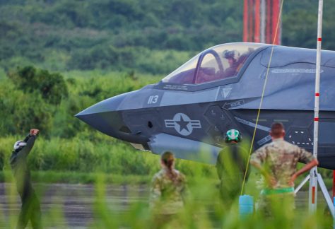 U.S. Marines park a Lockheed Martin F-35B fighter aircraft at Naval Station Roosevelt Roads in Puerto Rico on Sept 13, 2025.
