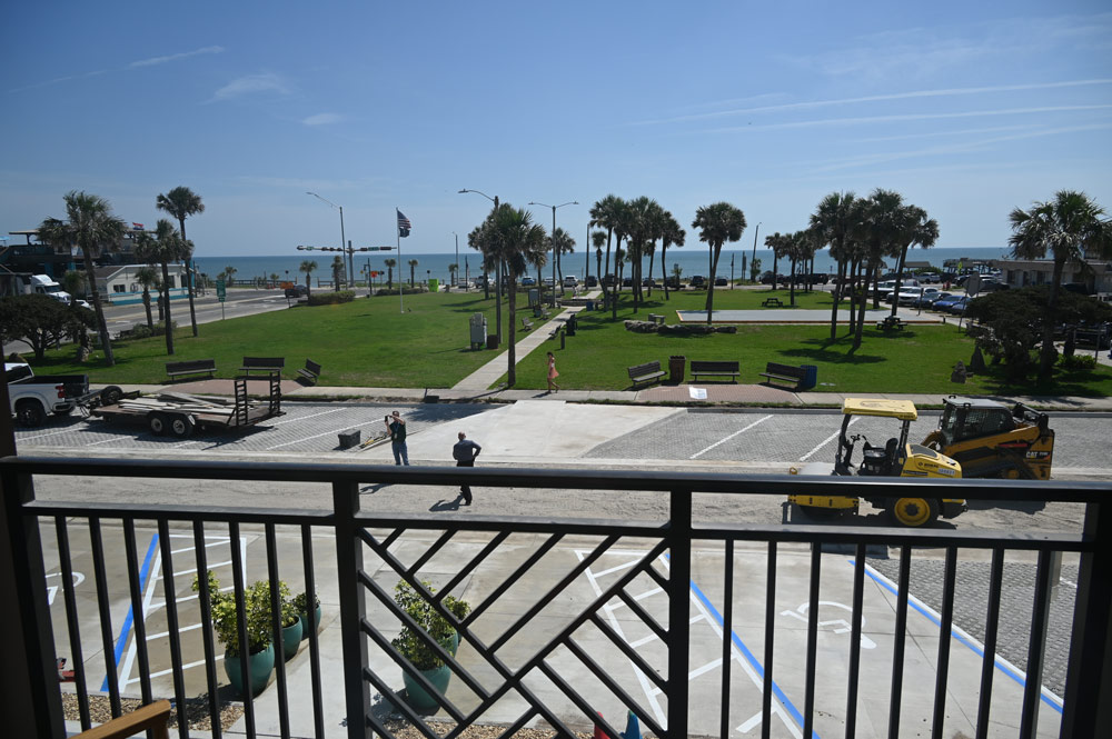The Centennial Community Dinner will be held at Veterans Park, seen here from the balcony of a room at Compass by Margaritaville, one of the Centennial's sponsors. (© FlaglerLive)