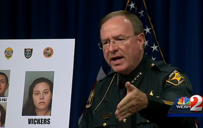Vickers' mug shot was among the 41 Polk County Sheriff Grady Judd displayed during a press conference after a 2013 sting targeting child predators. The story was covered by WESH 2 News. 