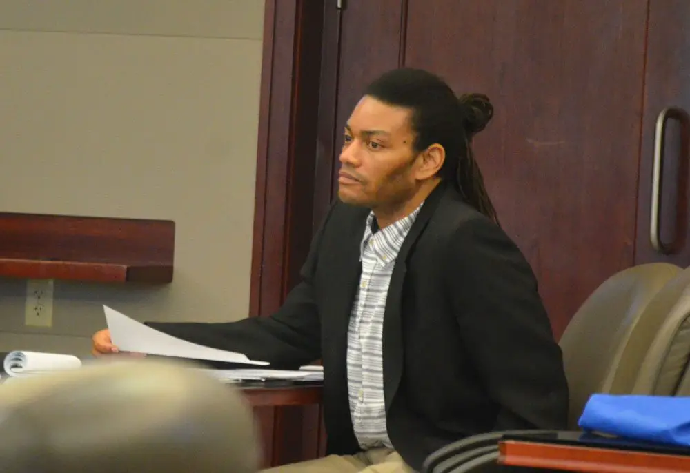 Victor Williams today as the mother of the boy he is accused of raping was testifying for 80 minutes. (© FlaglerLive)