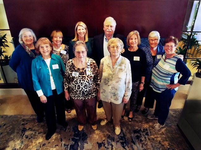 During the AdventHealth Hospice Care volunteer appreciation luncheon event at the Hammock Dunes Club in Palm Coast, volunteers were recognized for their service. Pictured here from left to right are the volunteers honored for five years of service to AdventHealth Hospice Care: Lynn Hecklinger, Karen Muir, Laura Fleischer, Elaine Little, Danita Sobeck, Rich Haas, Gerry LaPore, Liz Tallarico, Lee Anderson, and Jill Couch. Not pictured: Dorothy Armes, Dee Henson Governor, Nan Resta, Joyce Saunders, and Anita Sharpee.