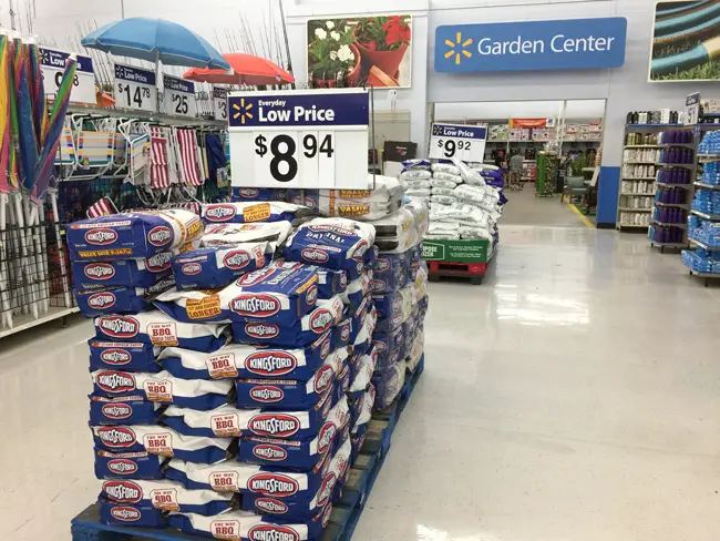 Palm Coast's Walmart never stopped selling charcoal during the burn ban, even though the ban applies to grilling with charcoal, displaying bags prominently on the floor and in the Garden Center. Soon the store may sell the products with a clear conscience, as Flagler County is rescinding the burn ban on June 12. (© FlaglerLive)