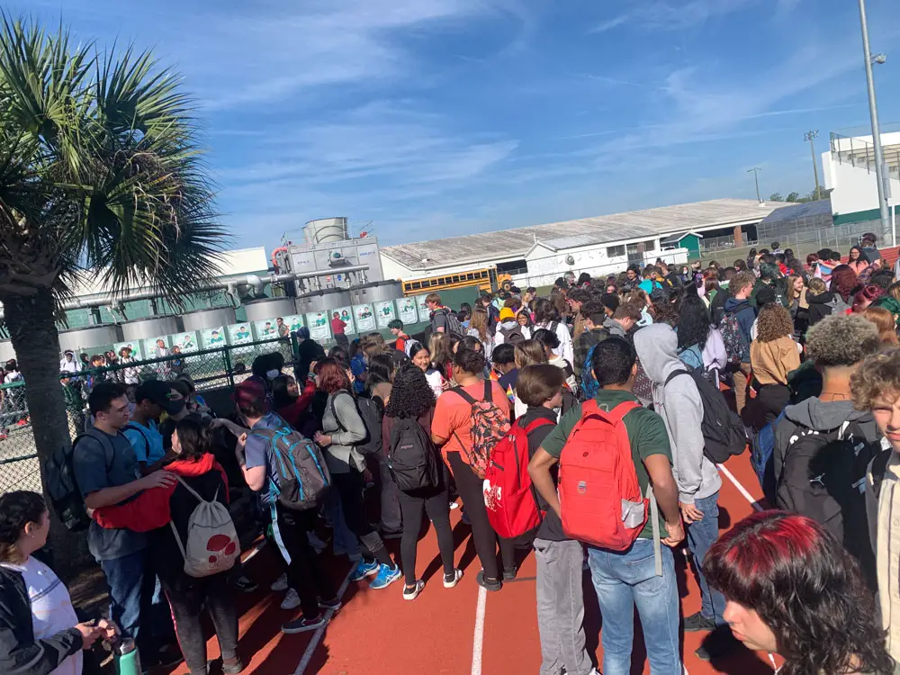 The March 3 student walk-out at Flagler Palm Coast High School. (© FlaglerLive)