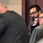 William Walsh, right, with his attorneys, Ryan Belanger and Brian Smith, in trial Tuesday. (© FlaglerLive)