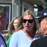 Heidi Petito speaking with then-Congressman Mike Waltz at the pier in 2024. (© FlaglerLive)