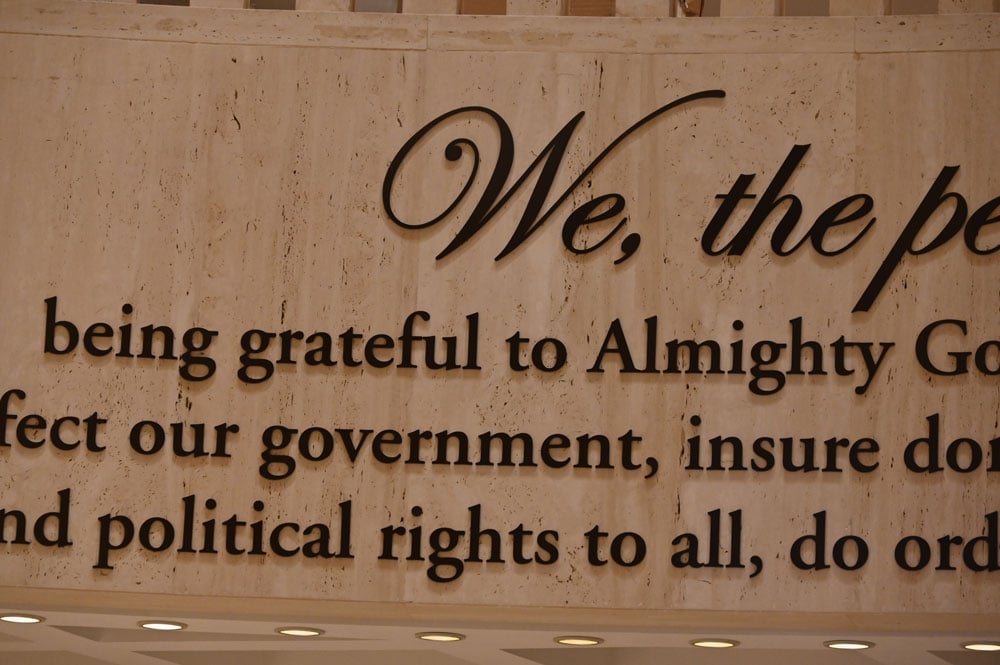 Part of an inscription in the rotunda of the Florida Capitol. Local leaders and administrators say lawmakers' proposal to nearly eliminate homesteaded property taxes fails to take account of the full picture of government services people demand. (© FlaglerLive)