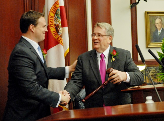 It's how they do things in the Florida Legislature: House Speaker Will Weatherford, R-Wesley Chapel, left, and Senate President Don Gaetz, R-Niceville, negotiated an ethics deal in secret before sending it to Gov. Rick Scott. (Mark Foley)