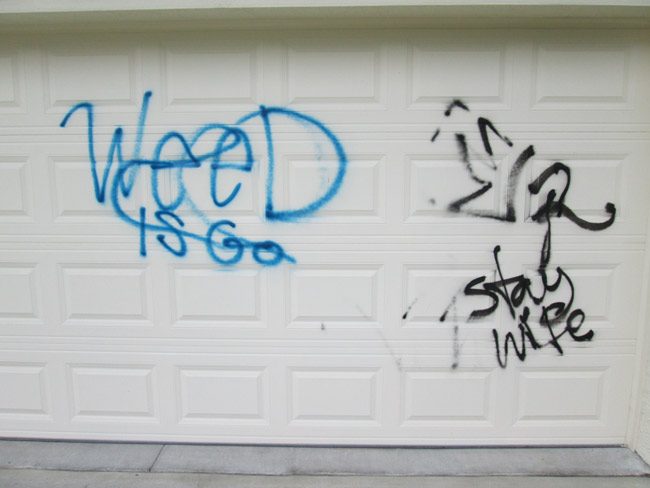 The garage door at 140 Eric Drive, one of three garage doors vandalized this week. (FCSO)