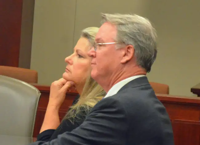 Kimberle Weeks at her sentencing in May 2018, with her attorney, Kevin Kulik. (© FlaglerLive)