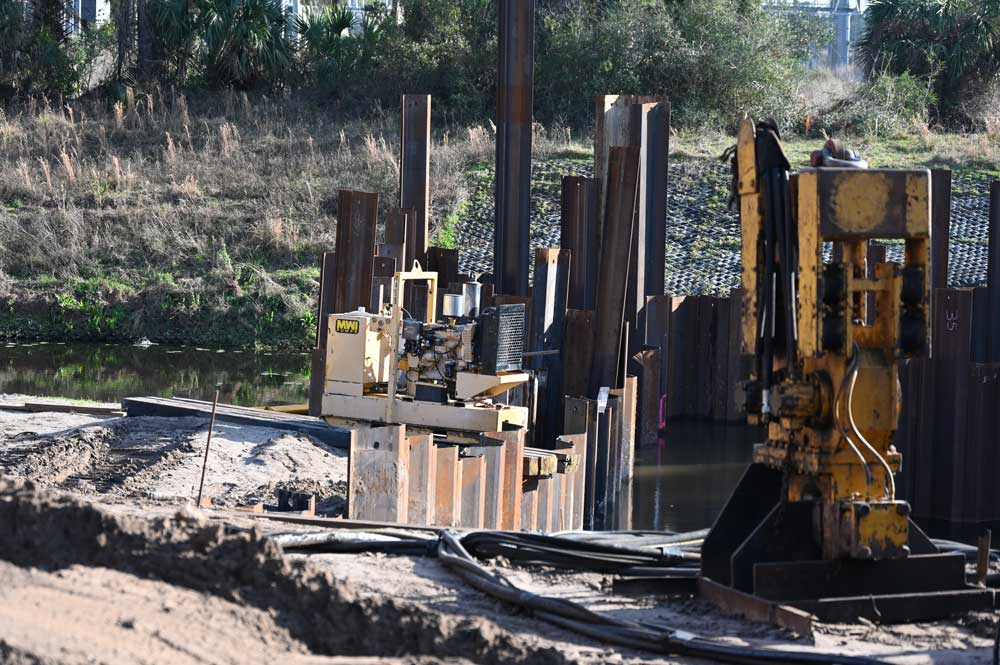 Ongoing reconstruction of the weir on the canal along Royal Palms Parkway, one of the most important flood-controlling arteries in the Palm Coast.