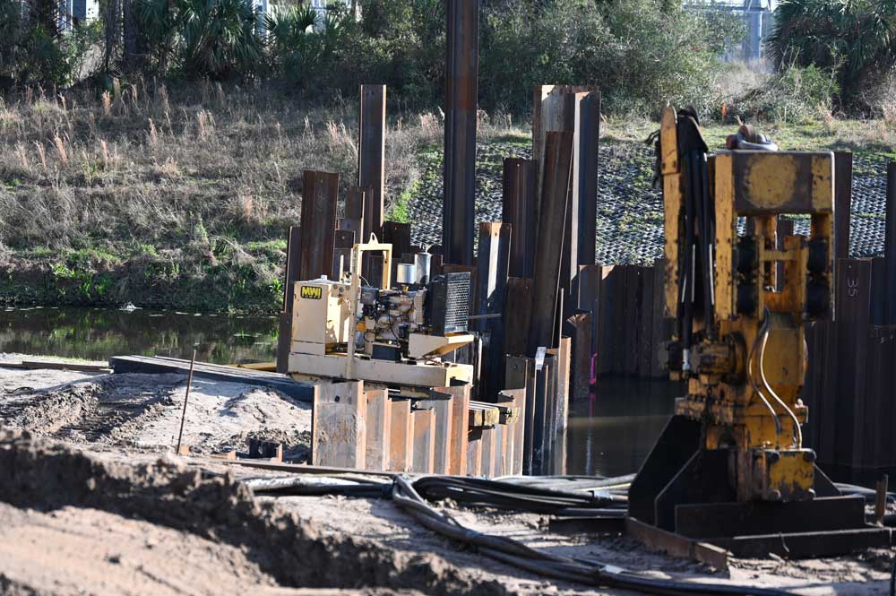 Ongoing reconstruction of the weir on the canal along Royal Palms Parkway, one of the most important flood-controlling arteries in the Palm Coast. 