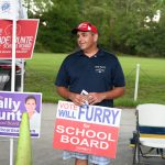Will Furry campaigning for the school board seat in August 2022. (© FlaglerLive)