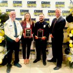 From left, Flagler County Sheriff Rick Staly, Master Detective Kathryn Gordon, Flagler Beach Police Officer Michael Snyder, and Flagler Beach Police Chief Matt Doughney. (CrimeStoppers)