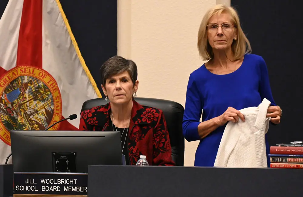 The Flagler County School Board's Jill Woolbright and Janet McDonald. (© FlaglerLive)