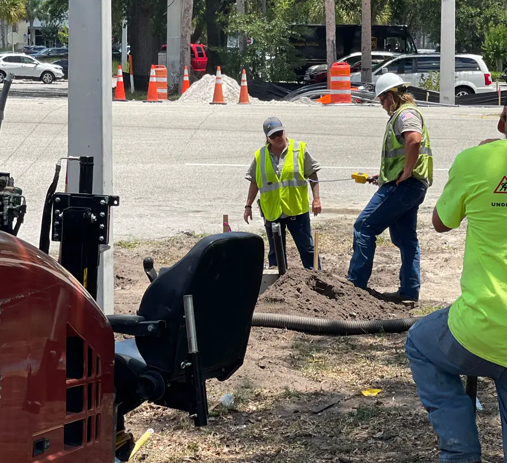Work crews at the scene of the gas leak at midday today at Old Kings Road near Palm Coast Parkway. (Palm Coast)