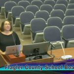 Patty Wormeck, who oversees the Flagler school district's finances, presenting the new year's budget at a meeting last week. (© FlaglerLive via Flagler schools video)