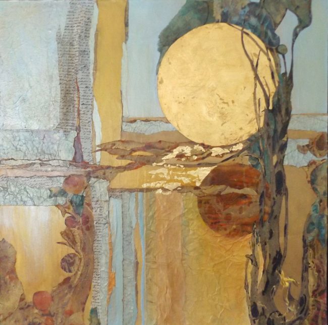 ‘Here Comes the Sun,’ a mixed-media work by Judi Wormeck. Click on the image for larger view. (© FlaglerLive)