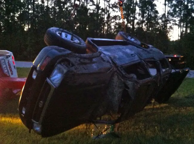 The SUV after it was pulled from the ditch. Click on the image for larger view. (© FlaglerLive)