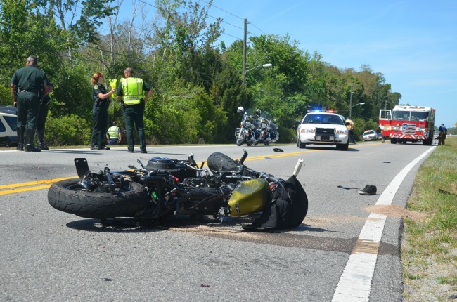 The collision took place on a curve on Belle Terre Boulevard just before 3 p.m. Tuesday. Click on the image for larger view. (c FlaglerLive)