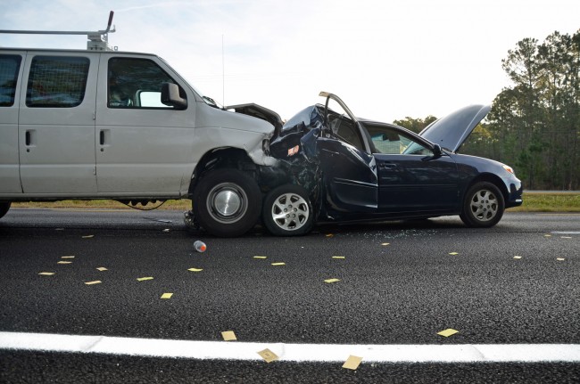 The wreck took place just before 7 a.m.  on U.S. 1. Click on the image for larger view. (© FlaglerLive)