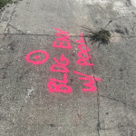 The writing on the wall: sidewalk markings relating to the future condiminiums of the Soolitude development off State Road A1A near Lakeside. (© FlaglerLive)