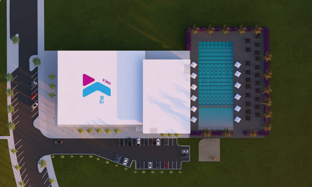 A rendering of the Palm Coast YMCA in Town Center, seen from above. Don't raise the roof yet.